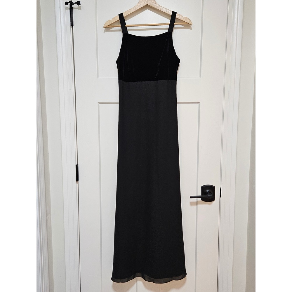 Vintage Rhapsody Ltd Black Velvet Chiffon Maxi Dress Size 4 Made USA Formal 90s